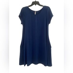 42Pops Blue Midi Dress with Crew Neck and Short Sleeves